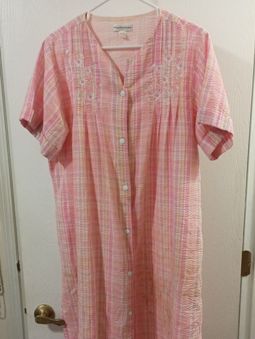 Miss Elaine Pink Multi-Stripe Button-Front Nightgown